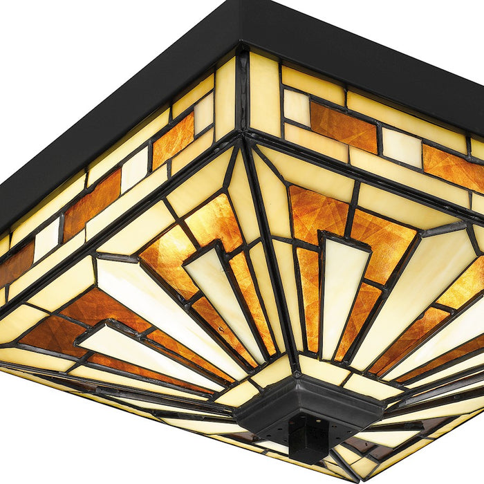 Quoizel Hathaway 3 Light Flush Mount, Black/Multicolor Art Glass