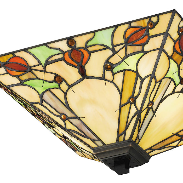 Quoizel Westwind 2 Light Flush Mount, Black/Multicolor Art Glass