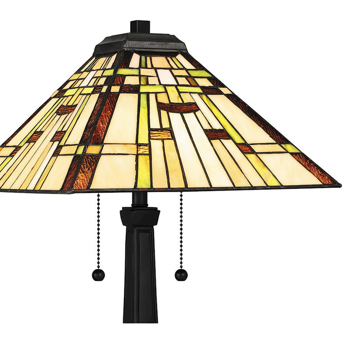 Quoizel Mill Run 2 Light Table Lamp, Black/Multicolor Art Glass