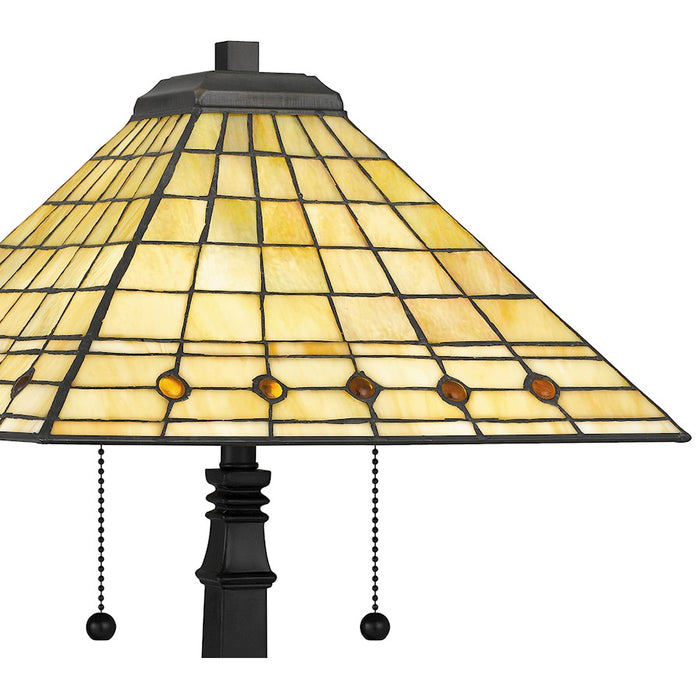 Quoizel Braden 2 Light Table Lamp, Matte Black/Multicolor Art Glass
