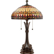 Quoizel West End 16in 2-Light Table Lamp | Tiffany Brushed Bullion and Multicolor Art Glass | Living Room & Bedroom | Model TF6660BB