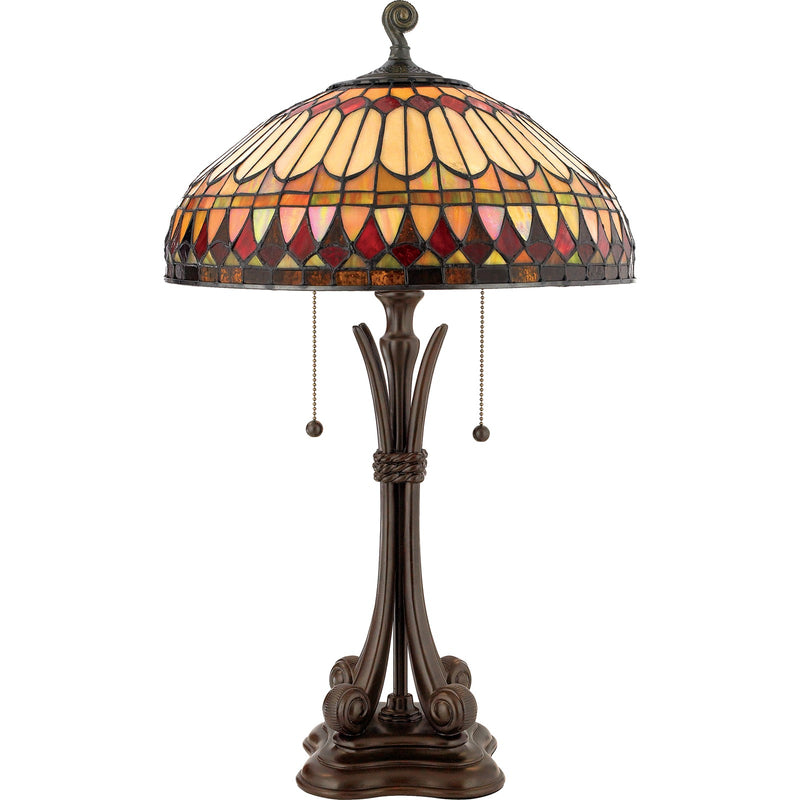 Quoizel West End 16in 2-Light Table Lamp | Tiffany Brushed Bullion and Multicolor Art Glass | Living Room & Bedroom | Model TF6660BB