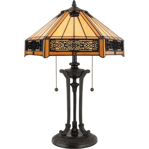 Quoizel Indus 16in 2-Light Table Lamp | Tiffany Vintage Bronze and Multicolor Art Glass | Living Room & Bedroom | 16 x 16 x 23 in | Model TF6669VB