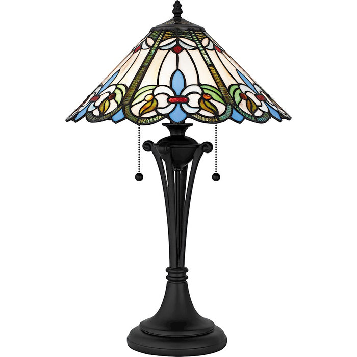 Quoizel Giles 2Light Table Lamp, Matte Black/Multicolor Art Glass - TF6764MBK