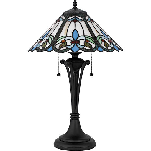 Quoizel Giles 2Light Table Lamp, Matte Black/Multicolor Art Glass