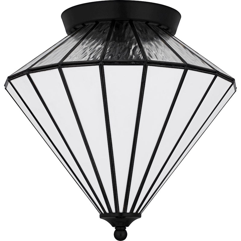 Quoizel Liam 3Light Flush Mount, Matte Black/Multicolor Art Glass