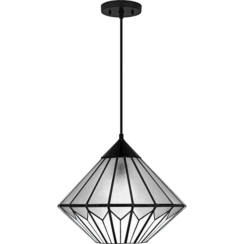 Quoizel Olivier 1Light Pendant, Matte Black/Multicolor Art Glass