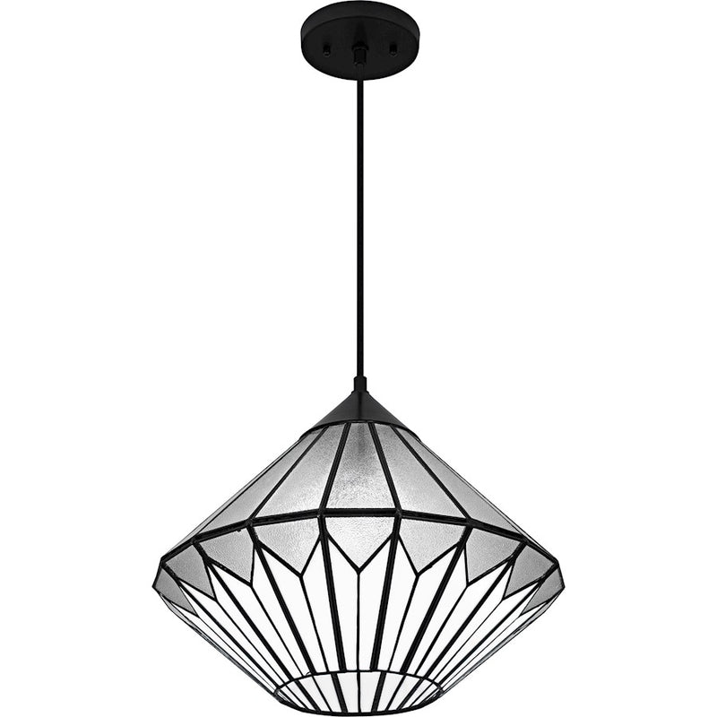 Quoizel Olivier 1Light Pendant, Matte Black/Multicolor Art Glass