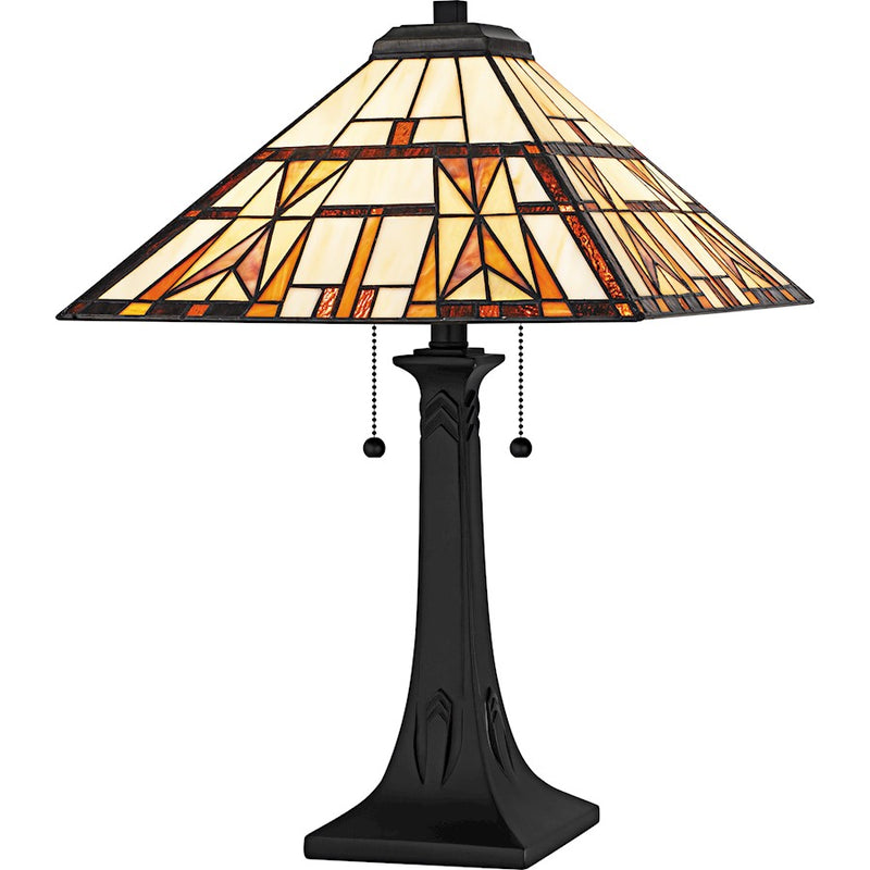 Quoizel Kaylor 2Light Table Lamp, Matte Black/Multicolor Art Glass - TF6814MBK