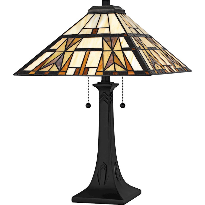Quoizel Kaylor 2Light Table Lamp, Matte Black/Multicolor Art Glass