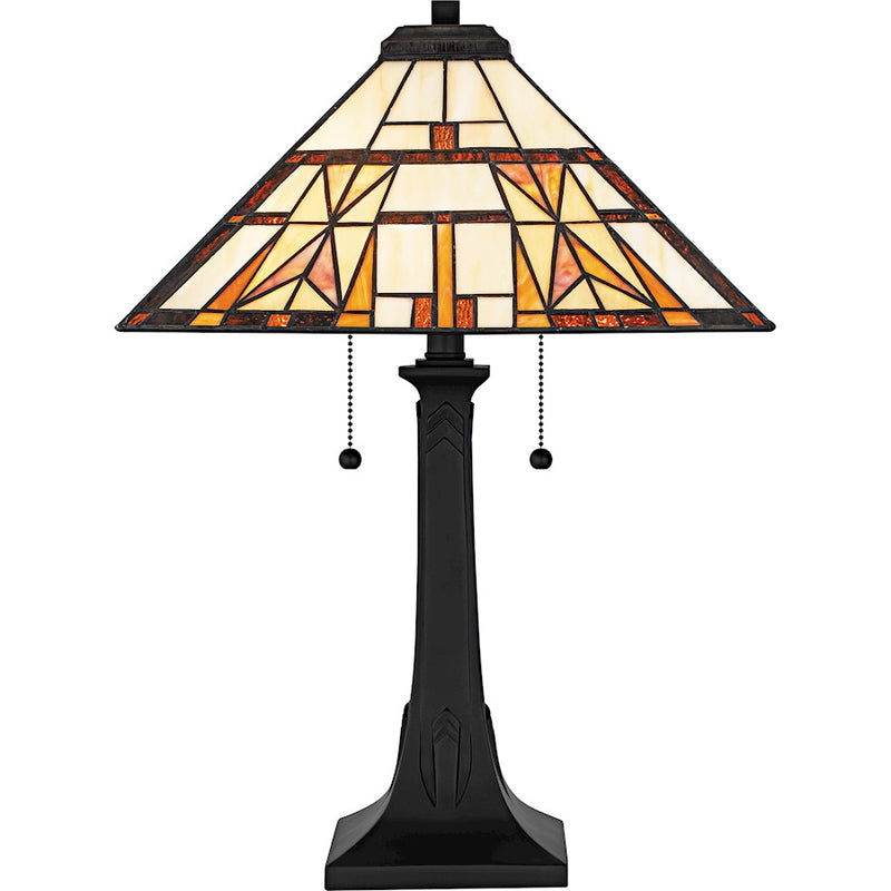 Quoizel Kaylor 2Light Table Lamp, Matte Black/Multicolor Art Glass