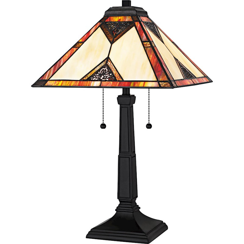 Quoizel Aiden 2Light Table Lamp, Matte Black/Multicolor Art Glass - TF6816MBK