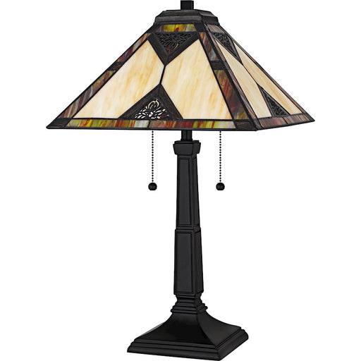 Quoizel Aiden 2Light Table Lamp, Matte Black/Multicolor Art Glass