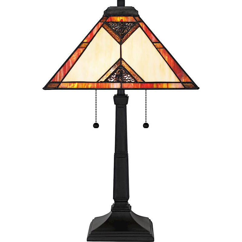 Quoizel Aiden 2Light Table Lamp, Matte Black/Multicolor Art Glass
