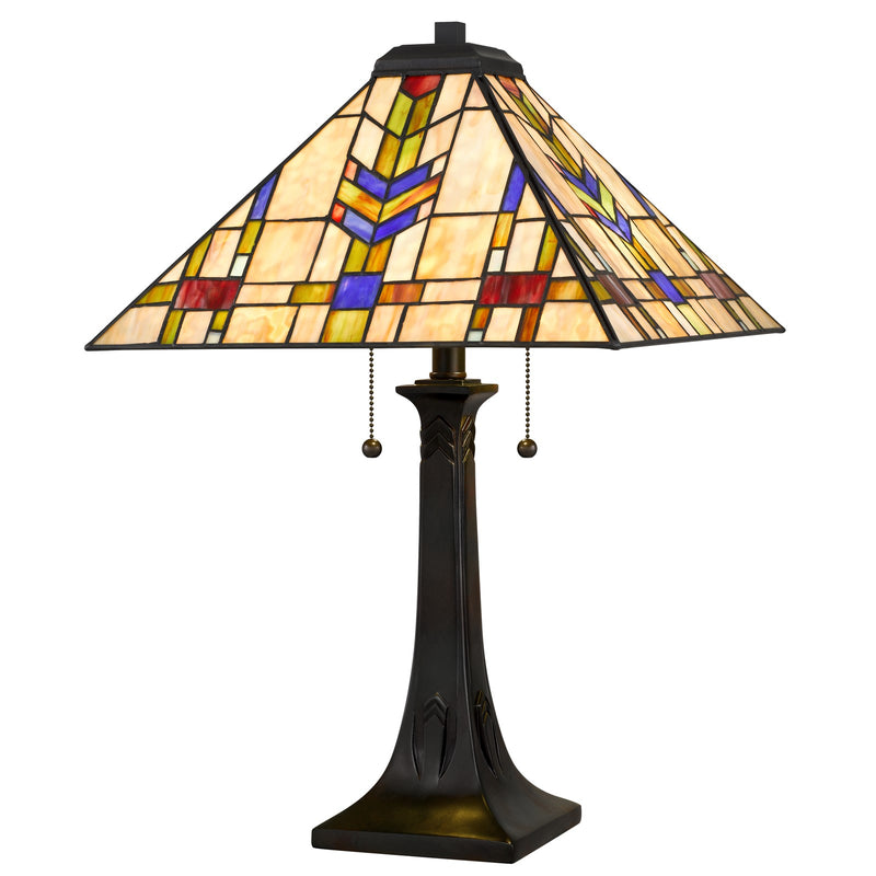 Quoizel Draxen 16in 2-Light Table Lamp | Mission Valiant Bronze and Multicolor Art Glass | Living Room & Bedroom | Model TF6821VA