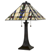 Quoizel Draxen 16in 2-Light Table Lamp | Mission Valiant Bronze and Multicolor Art Glass | Living Room & Bedroom | Model TF6821VA