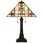 Quoizel Draxen 16in 2-Light Table Lamp | Mission Valiant Bronze and Multicolor Art Glass | Living Room & Bedroom | Model TF6821VA