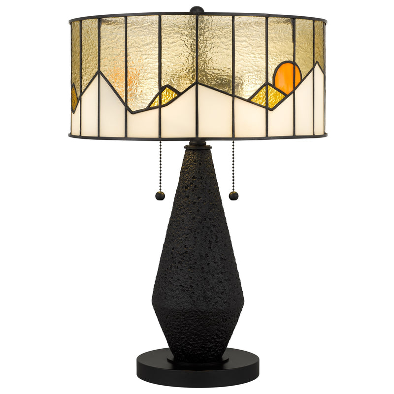 Quoizel Blackwood 16in 2-Light Table Lamp | Traditional Matte Black and Multicolor Art Glass | Living Room & Bedroom | Model TF6831MBK