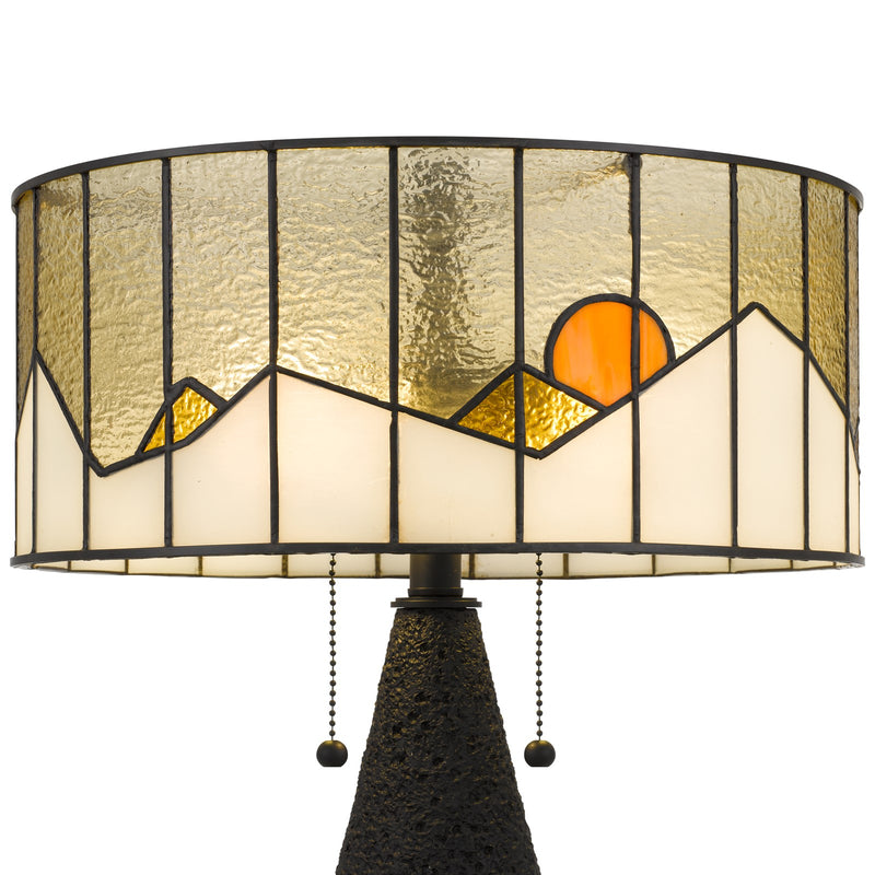 Quoizel Blackwood 16in 2-Light Table Lamp | Traditional Matte Black and Multicolor Art Glass | Living Room & Bedroom | Model TF6831MBK