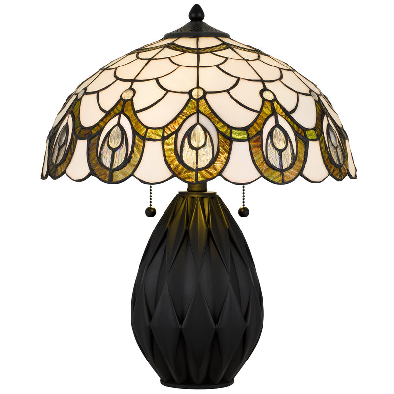 Quoizel Orla 16.25in 2-Light Table Lamp | Traditional Matte Black and Multicolor Art Glass | Living Room & Bedroom | Model TF6839MBK