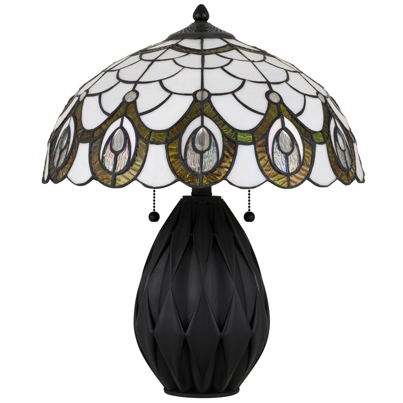 Quoizel Orla 16.25in 2-Light Table Lamp | Traditional Matte Black and Multicolor Art Glass | Living Room & Bedroom | Model TF6839MBK