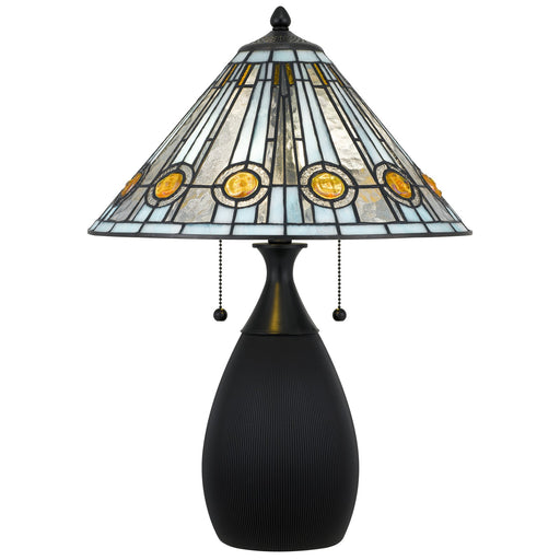 Quoizel Ayla 15.75in 2-Light Table Lamp | Traditional Matte Black and Multicolor Art Glass | Living Room & Bedroom | Model TF6840MBK