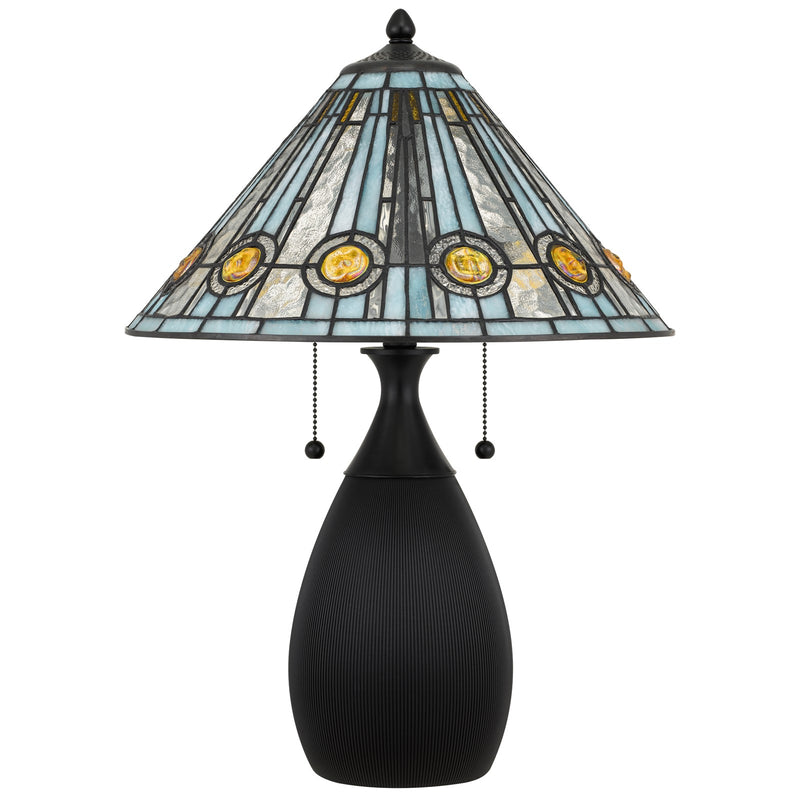 Quoizel Ayla 15.75in 2-Light Table Lamp | Traditional Matte Black and Multicolor Art Glass | Living Room & Bedroom | Model TF6840MBK