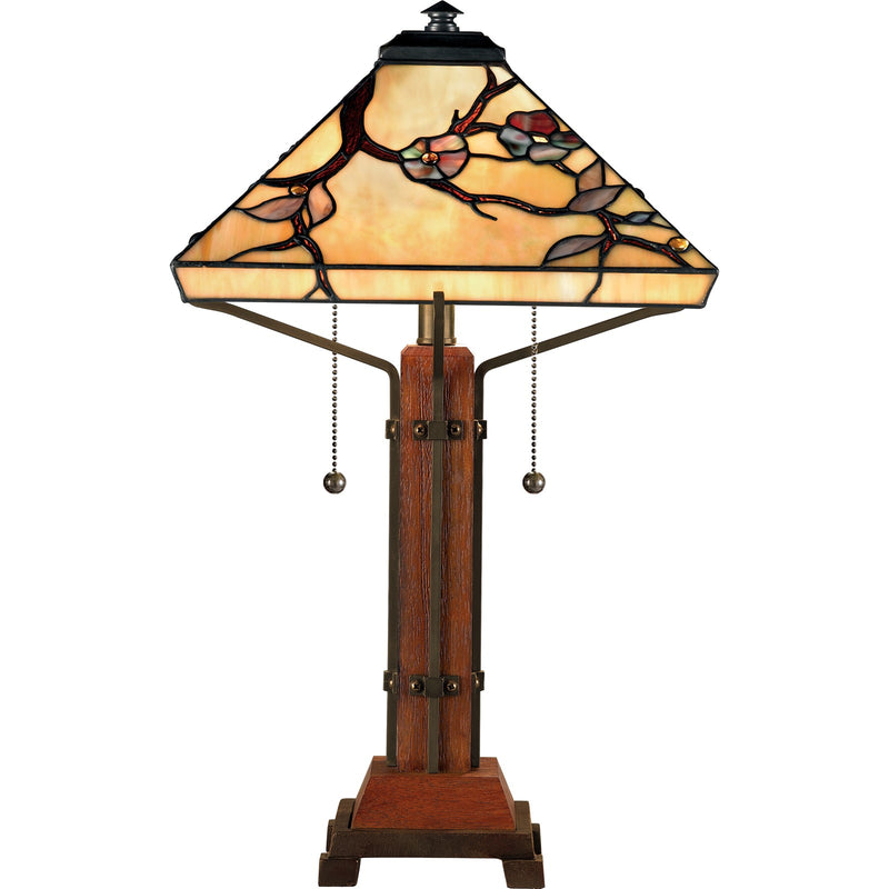 Quoizel Grove Park 14in 2-Light Table Lamp | Arts and Crafts Steel and Multicolor Art Glass | Living Room & Bedroom | Model TF6898M