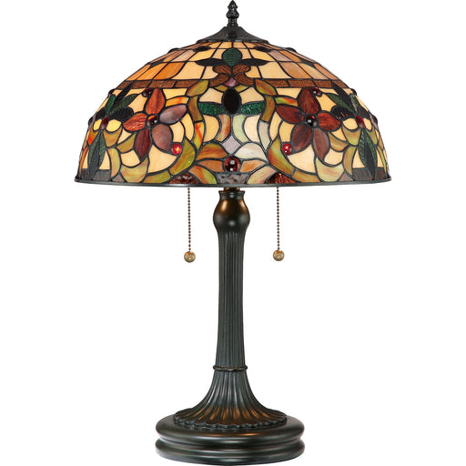 Quoizel Kami 16in 2-Light Table Lamp | Art Nouveau Vintage Bronze and Multicolor Art Glass | Living Room & Bedroom | 16 x 16 x 23 in | Model TF878T