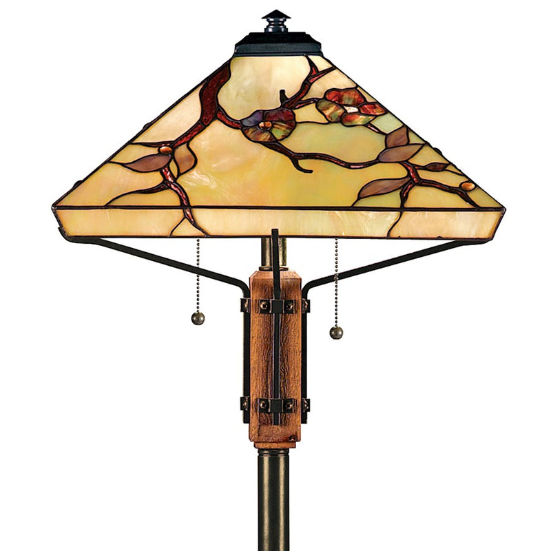 Quoizel Grove Park 17in 2-Light Floor Lamp | Arts & Crafts Multi Steel-Wood and Multicolor Art Glass | Living Room & Bedroom | Model TF9404M