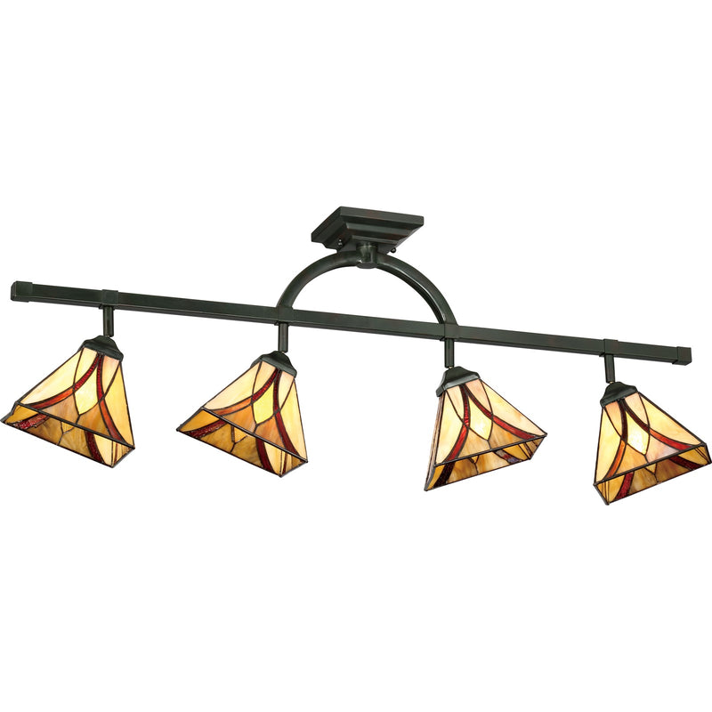 Quoizel Asheville 44in 4-Light Track Light | Traditional Valiant Bronze and Multicolor Art Glass | Kitchen & Living Room | Model TFAS1404VA