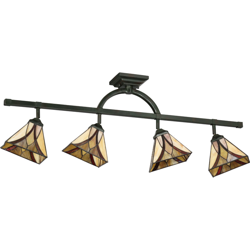 Quoizel Asheville 44in 4-Light Track Light | Traditional Valiant Bronze and Multicolor Art Glass | Kitchen & Living Room | Model TFAS1404VA