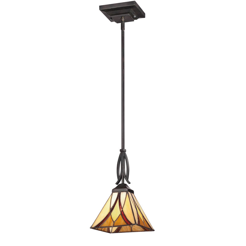Quoizel Asheville 7in 1-Light Mini Pendant | Traditional Valiant Bronze and Multicolor Art Glass | Kitchen Island & Dining Room | Model TFAS1507VA