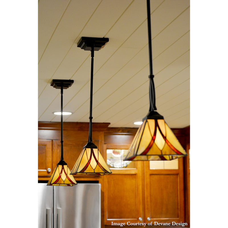Quoizel Asheville 7in 1-Light Mini Pendant | Traditional Valiant Bronze and Multicolor Art Glass | Kitchen Island & Dining Room | Model TFAS1507VA