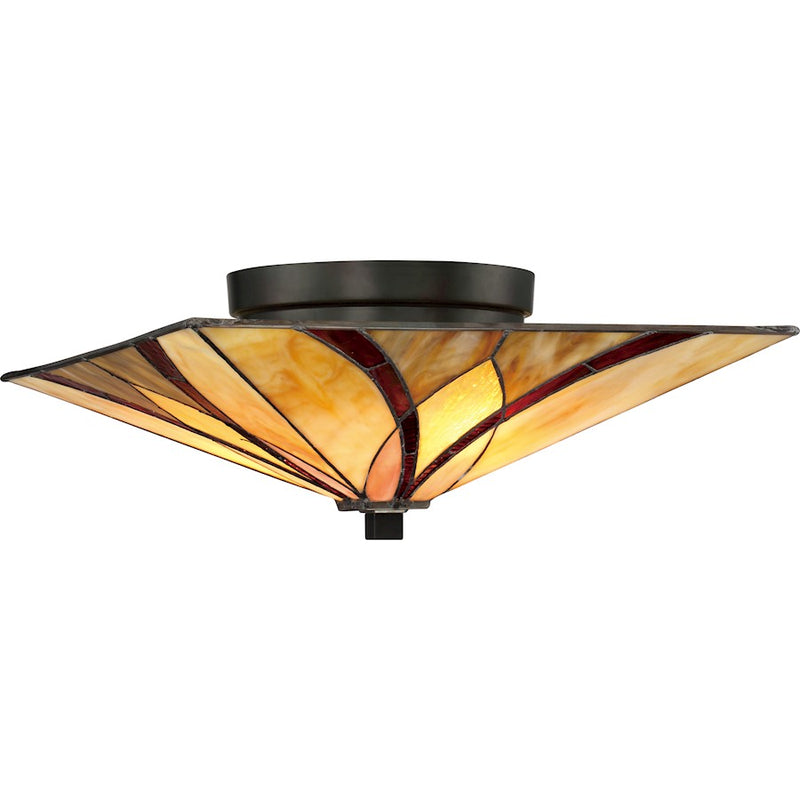 Quoizel Asheville 15in 2-Light Flush Mount | Traditional Valiant Bronze and Multicolor Art Glass | Bedroom & Hallway | Model TFAS1615VA