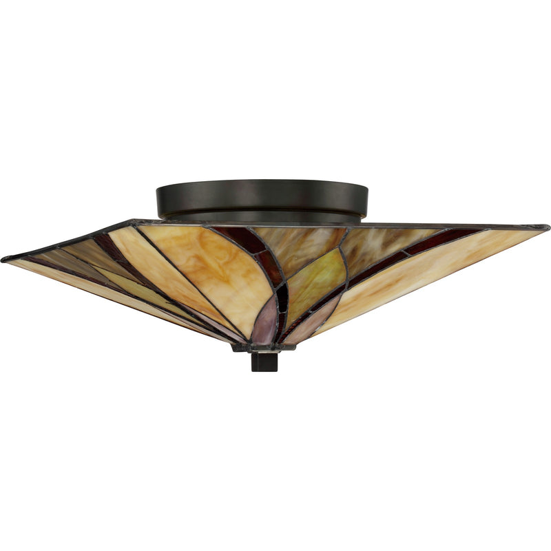 Quoizel Asheville 15in 2-Light Flush Mount | Traditional Valiant Bronze and Multicolor Art Glass | Bedroom & Hallway | Model TFAS1615VA
