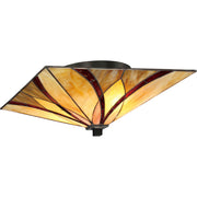 Quoizel Asheville 15in 2-Light Flush Mount | Traditional Valiant Bronze and Multicolor Art Glass | Bedroom & Hallway | Model TFAS1615VA