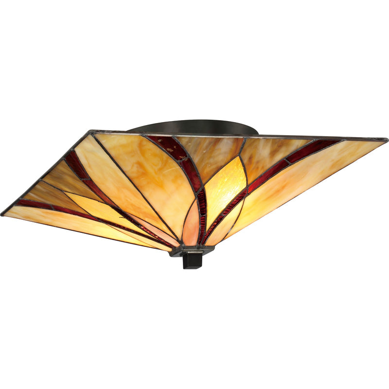 Quoizel Asheville 15in 2-Light Flush Mount | Traditional Valiant Bronze and Multicolor Art Glass | Bedroom & Hallway | Model TFAS1615VA