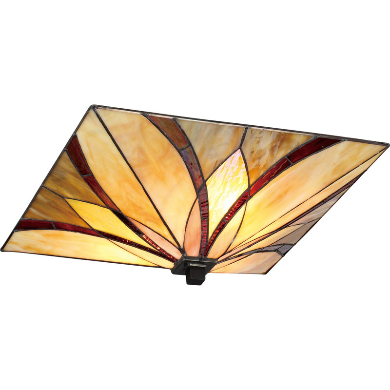 Quoizel Asheville 15in 2-Light Flush Mount | Traditional Valiant Bronze and Multicolor Art Glass | Bedroom & Hallway | Model TFAS1615VA