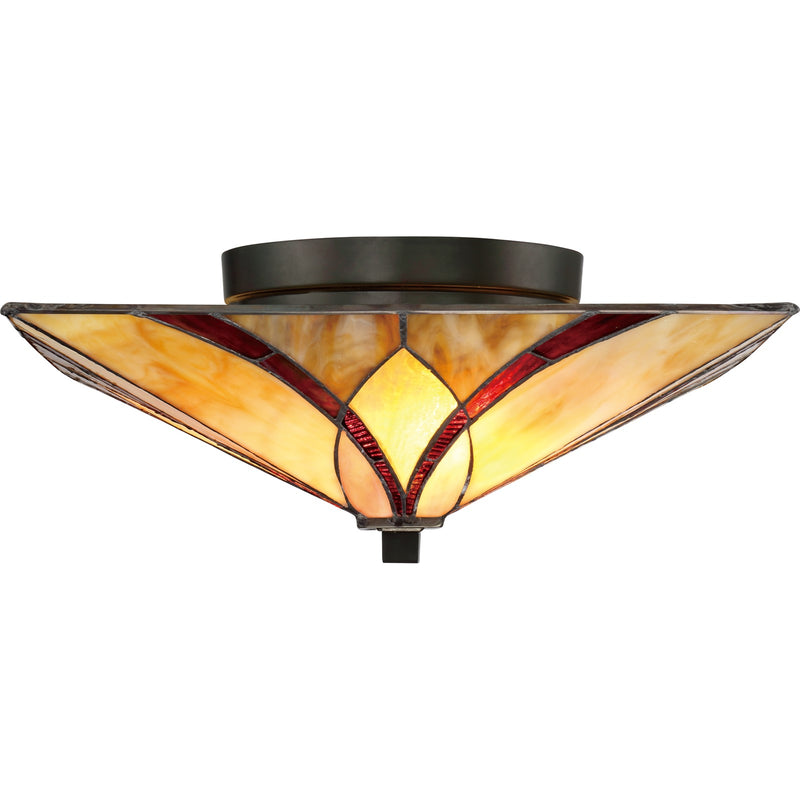 Quoizel Asheville 15in 2-Light Flush Mount | Traditional Valiant Bronze and Multicolor Art Glass | Bedroom & Hallway | Model TFAS1615VA