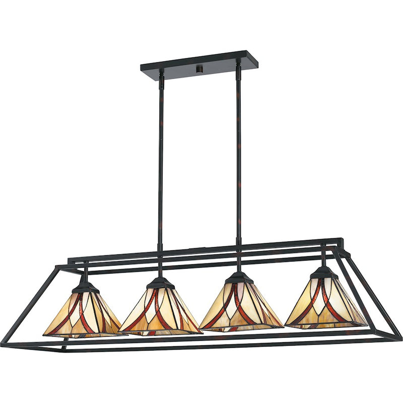 Quoizel Asheville Linear 4 Light Chandelier, Bronze/Tiffany