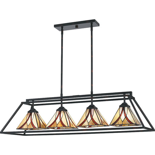 Quoizel Asheville Linear 4 Light Chandelier, Bronze/Tiffany