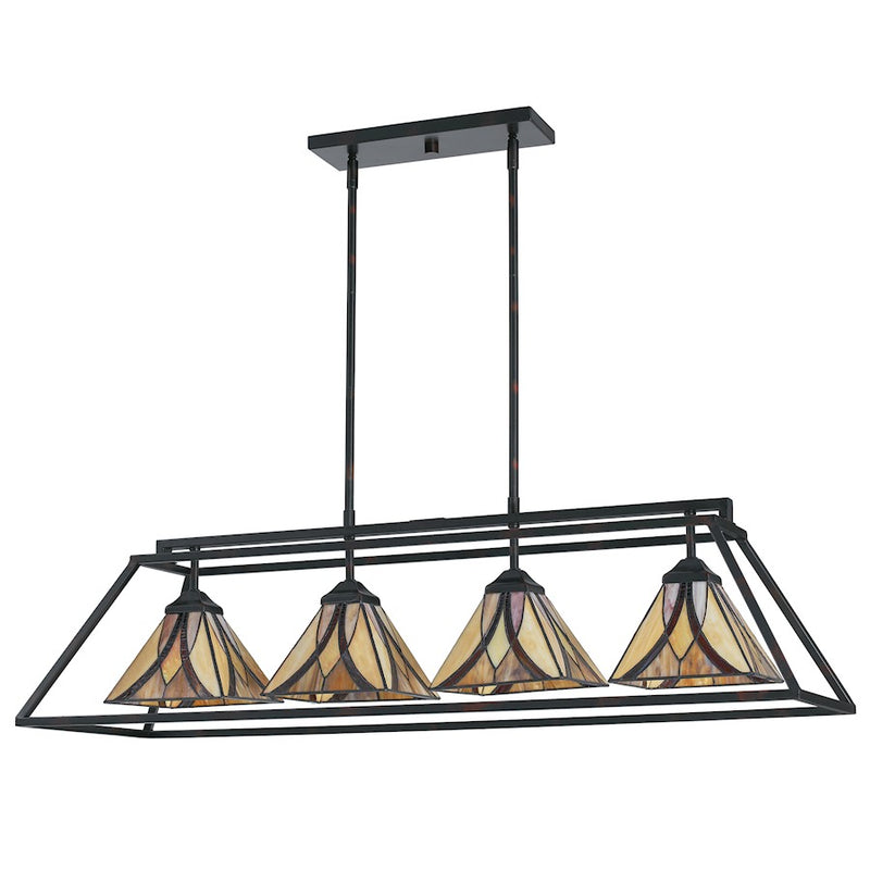 Quoizel Asheville Linear 4 Light Chandelier, Bronze/Tiffany