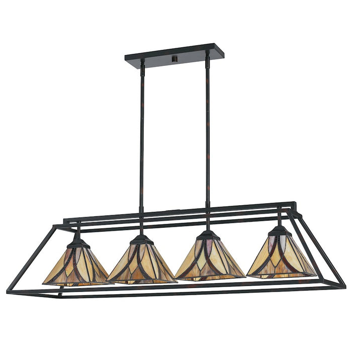 Quoizel Asheville Linear 4 Light Chandelier, Bronze/Tiffany