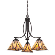 Quoizel Asheville 23in 3-Light Chandelier | Traditional Valiant Bronze and Multicolor Art Glass | Dining Room & Foyer | Model TFAS5003VA