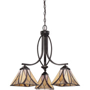Quoizel Asheville 23in 3-Light Chandelier | Traditional Valiant Bronze and Multicolor Art Glass | Dining Room & Foyer | Model TFAS5003VA