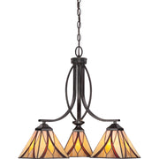 Quoizel Asheville 23in 3-Light Chandelier | Traditional Valiant Bronze and Multicolor Art Glass | Dining Room & Foyer | Model TFAS5003VA