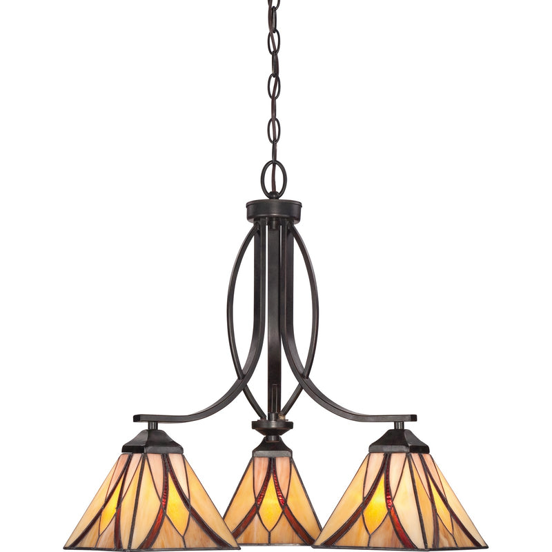 Quoizel Asheville 23in 3-Light Chandelier | Traditional Valiant Bronze and Multicolor Art Glass | Dining Room & Foyer | Model TFAS5003VA
