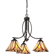 Quoizel Asheville 23in 3-Light Chandelier | Traditional Valiant Bronze and Multicolor Art Glass | Dining Room & Foyer | Model TFAS5003VA