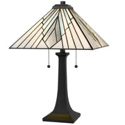 Quoizel Duvane 16in 2-Light Table Lamp | Tiffany Matte Black and Multicolor Art Glass | Bedroom & Living Room | 16 x 16 x 23.5 in | Model TFDV6323MBK